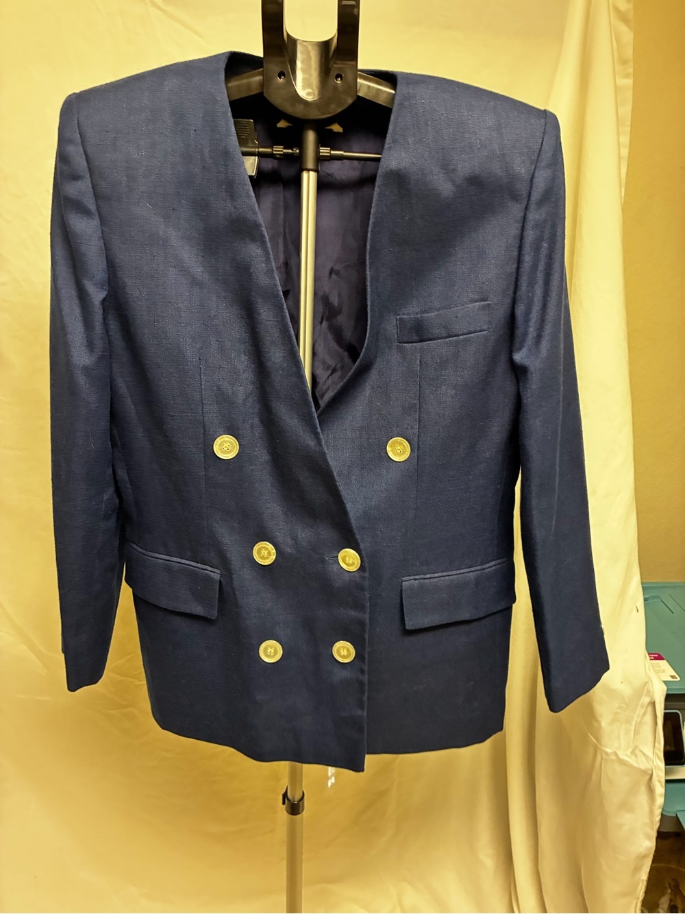 Double-Breasted Women's Navy Blazer with Gold Buttons
